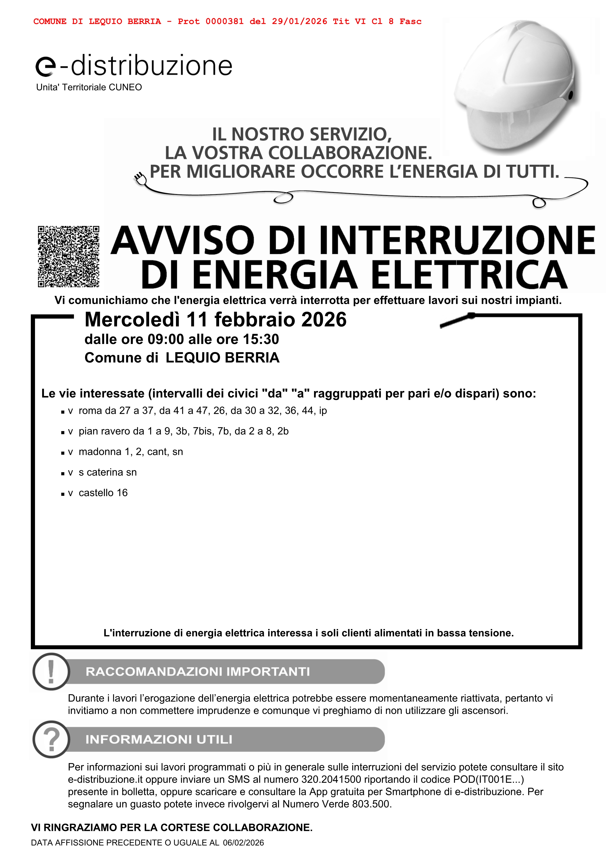 Chiusura uffici per interruzione energia elettrica